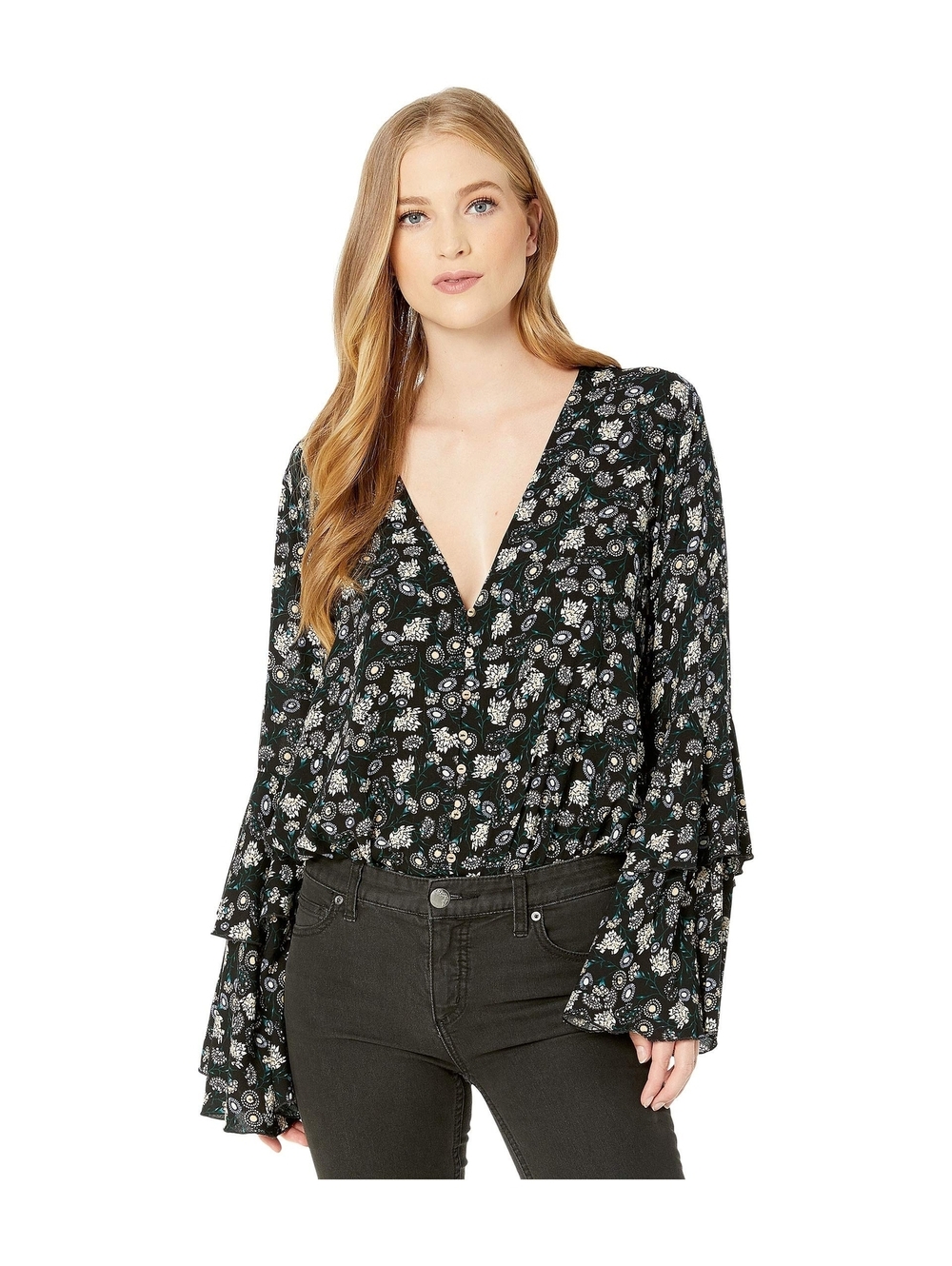 Free People She's Dainty Bodysuit Black Combo XS (Women's 0-2)